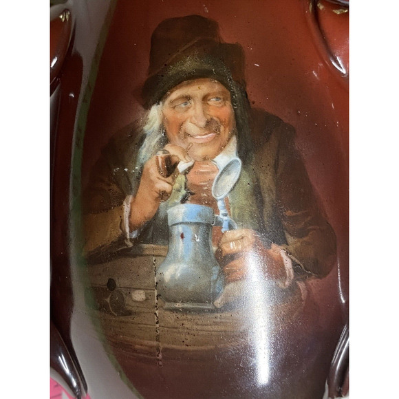 Antique 3 Handle Portrait Cup Mug Ceramic Ombre Red To Brown/Germany Signed - Picture 8 of 10